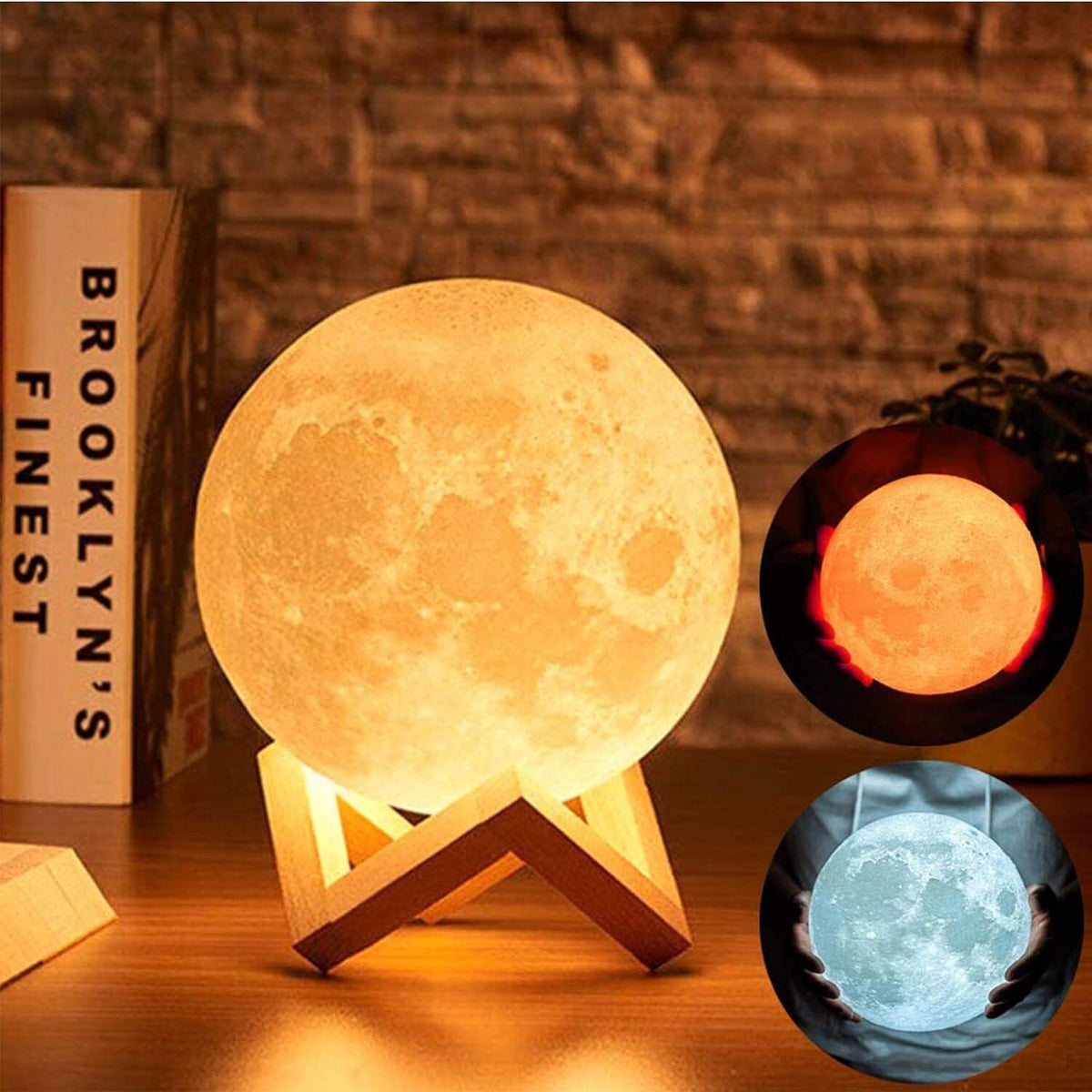 Luminária 3D Lua Cheia Abajur LED Decoração USB RGB